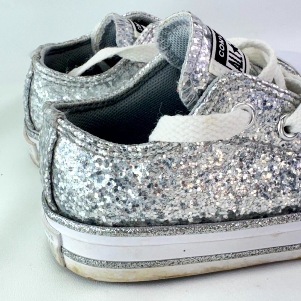 Converse All Star Low Glitter Sneakers Toddler Size 7 Silver Lace Up Walking - Picture 10 of 10